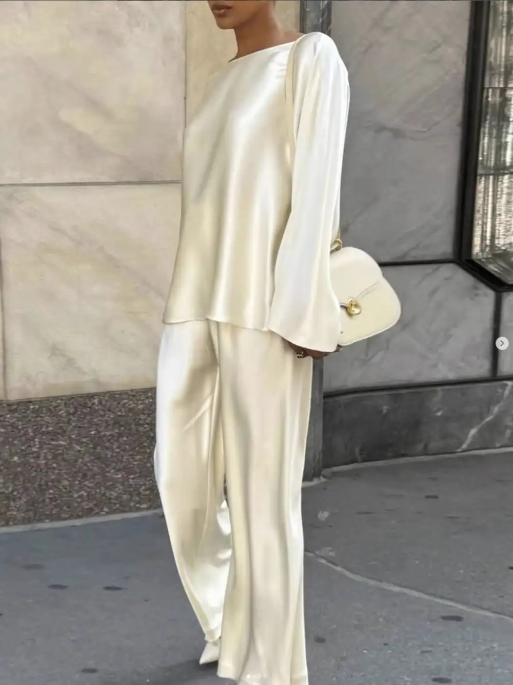 Classic Round Neck Long Sleeve Top and Pants Set