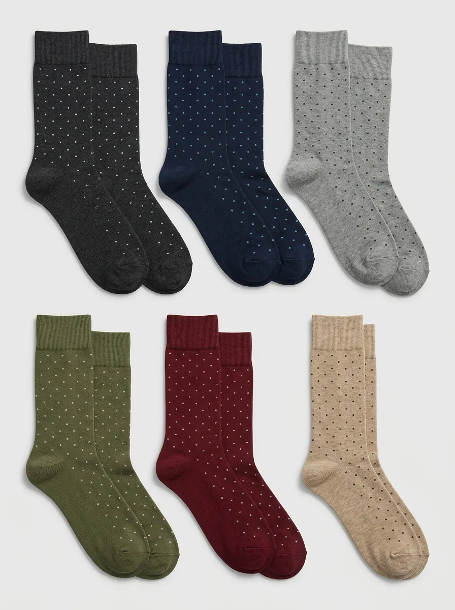 Men's Six-Pair Polka Dot Crew Sock Set