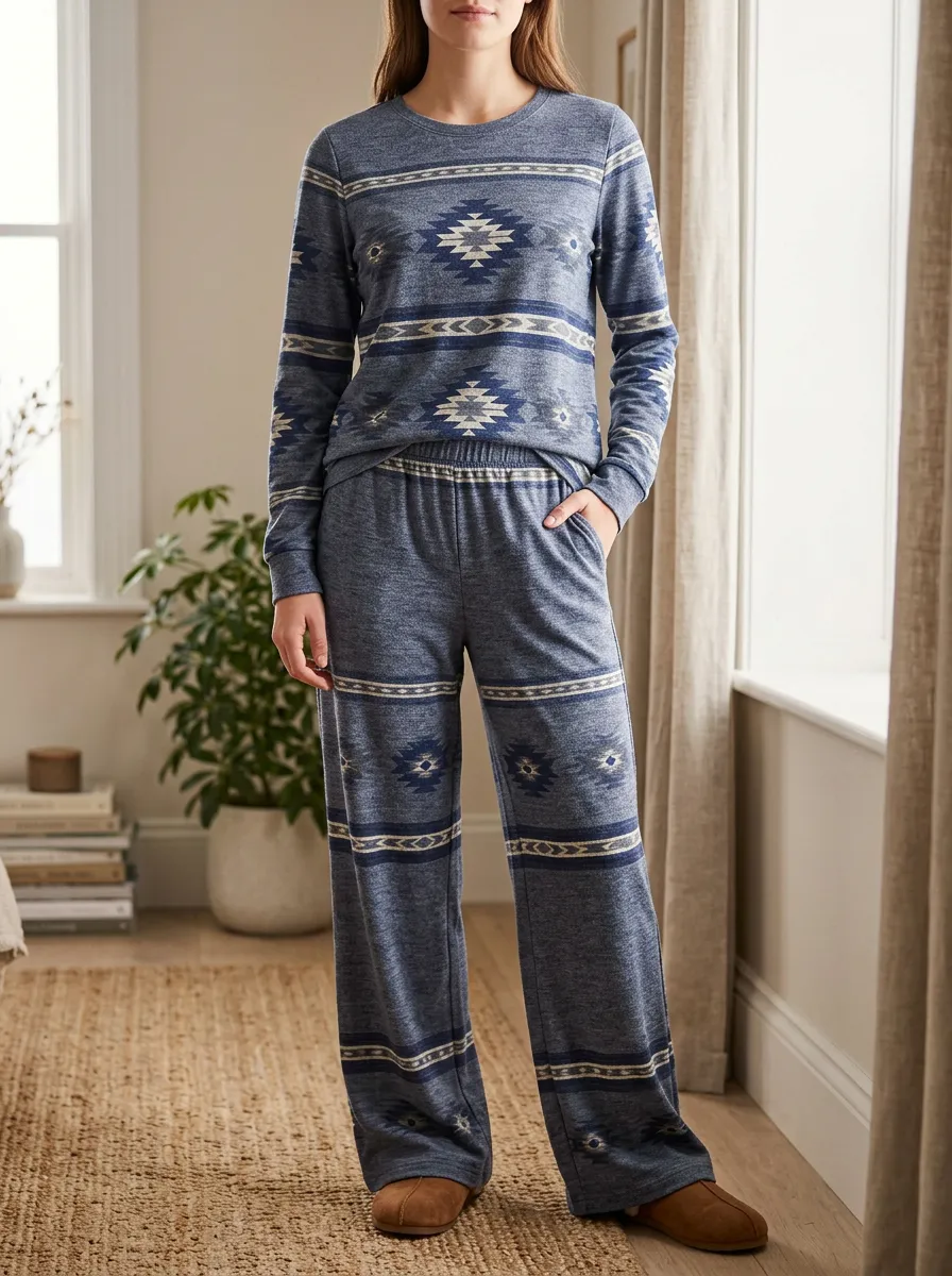 Women's Southwestern Geometric Printed Long Sleeve Lounge Set