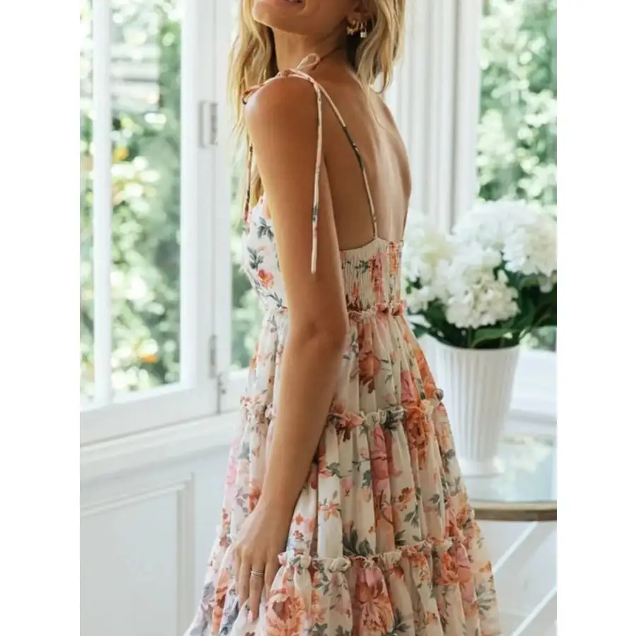 Tie-Strap Tiered Mini Dress