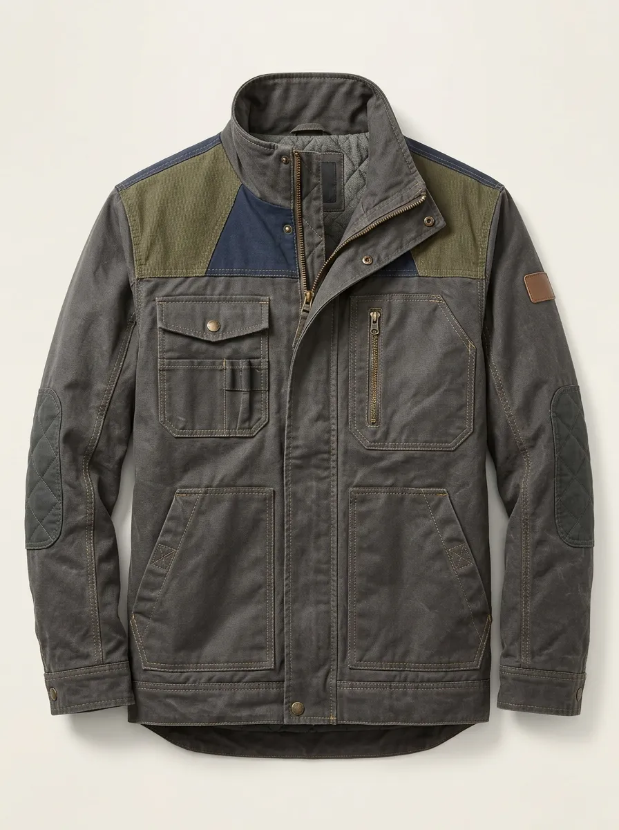 Men's Outdoor Utility Colorblock Quilted Elbow Patch Jacket