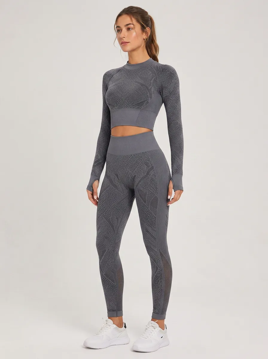 Women's Fitness Gym Wear Geometric Pattern Printed Seamless Yoga Set
