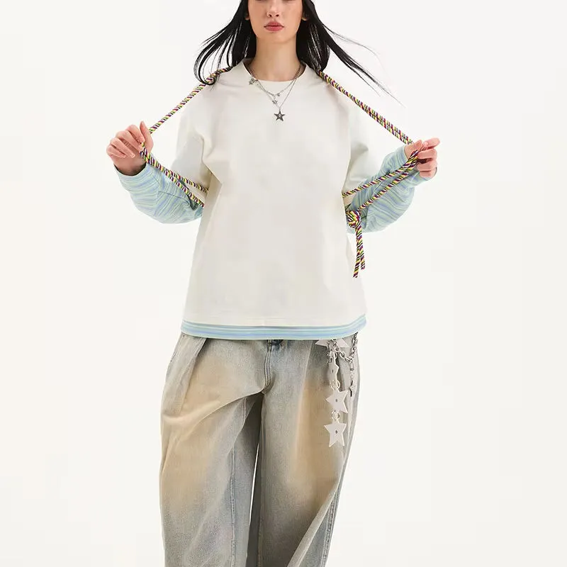 Oversized Long-Sleeve Patchwork Tee