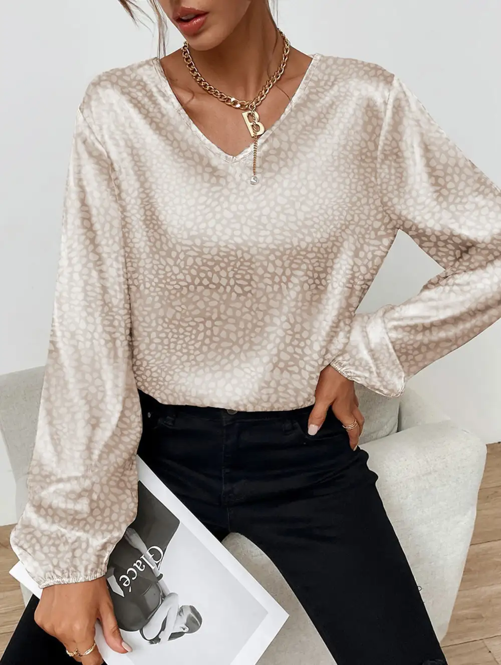 Leopard Print V Neck Top