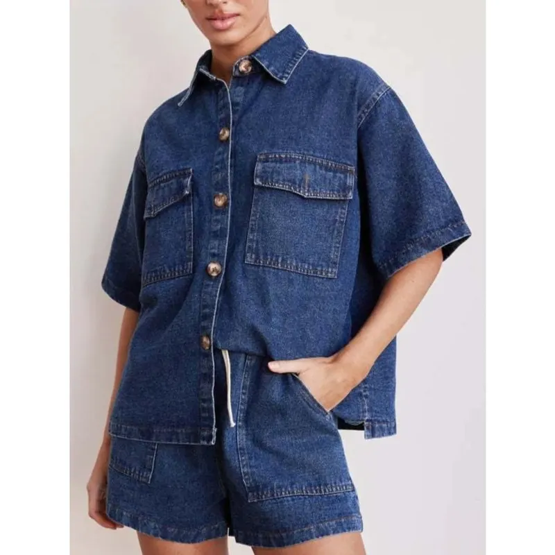 Button-Up Half-Sleeve Denim Shirt