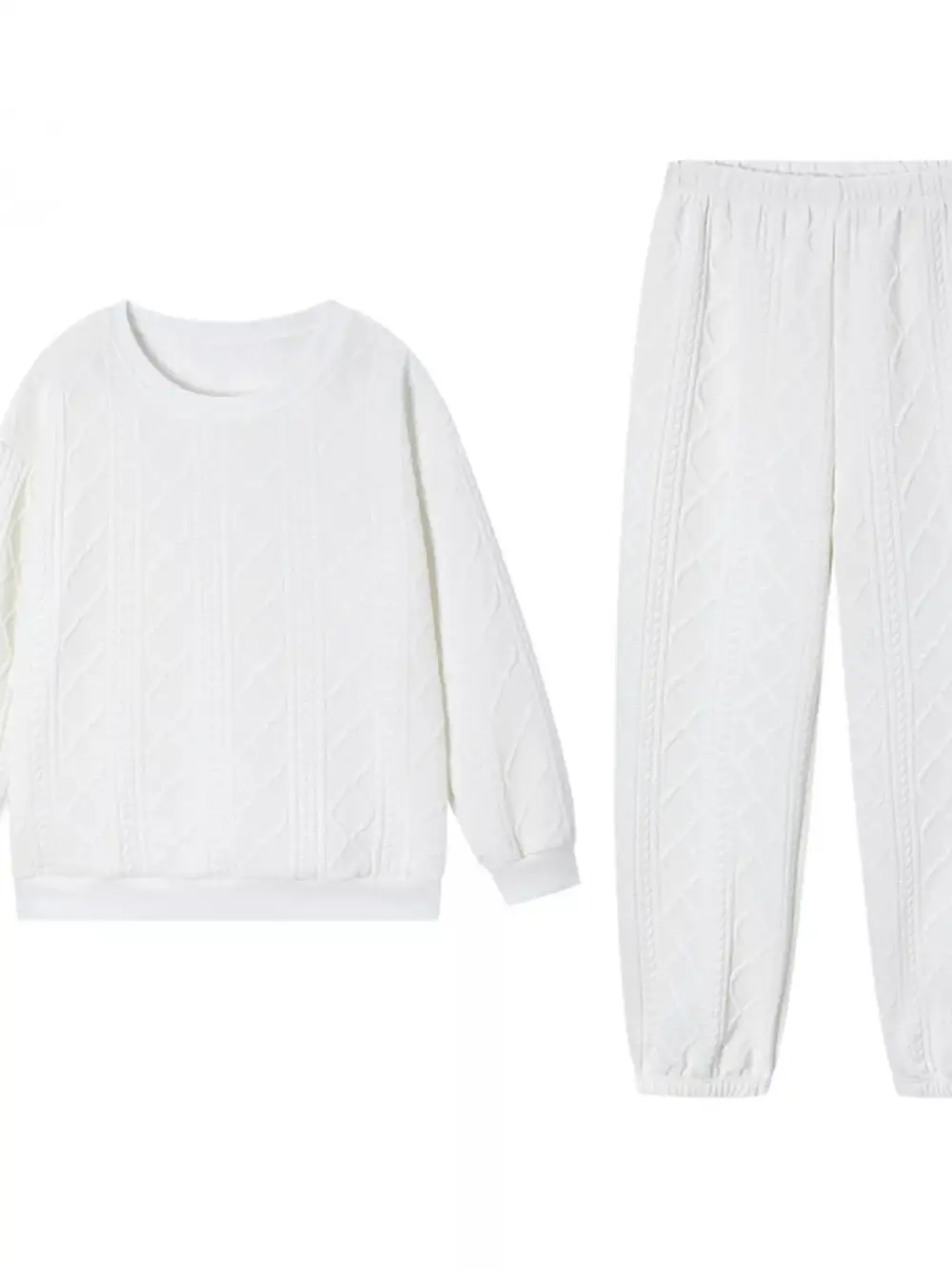 【🔥10k+ Sold！！】Texture Round Neck Top and Pants Set