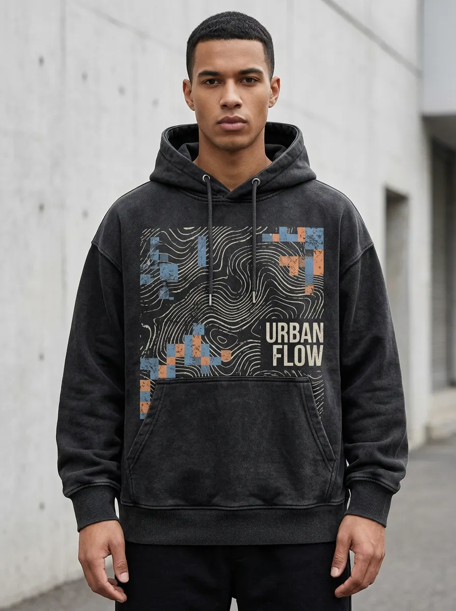 Streetwear Topographic Pixel Men's Graphic Hoodie