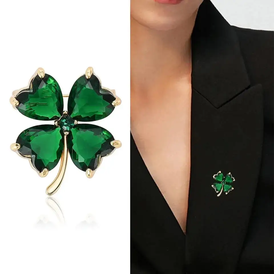 Crystal Clover Lapel Brooch