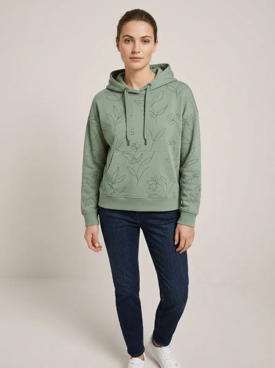Women's Modern Botanical Line Art Minimal Graphic Hoodie