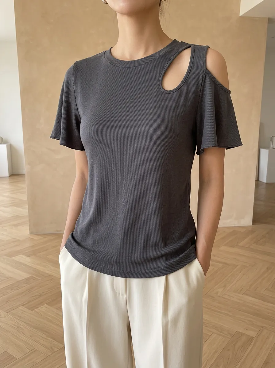 Women's Softline Casual Fashion Cold Shoulder Ribbed Knit Off-Shoulder Top