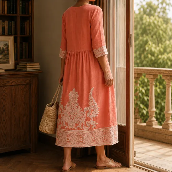 Embroidered Floral Polished Midi Dress