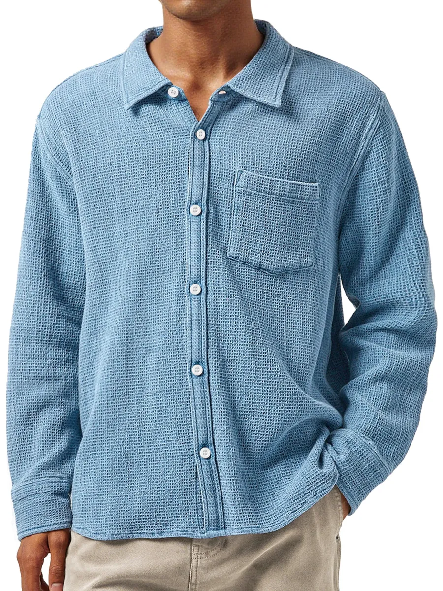 Layered Textured Knit Camp Collar Shirt