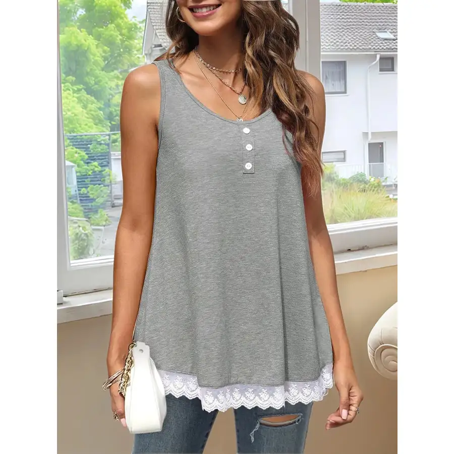 Lace Trim Wide Strap Tank Top