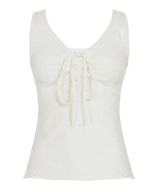 Lace-Trim Knitted Backless Cropped Tank Top