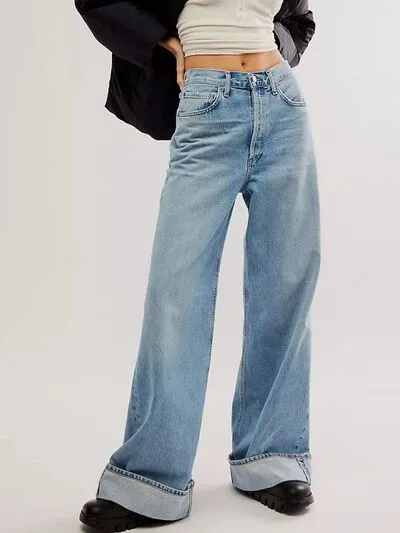 Pocketed Cuffed Denim Jeans