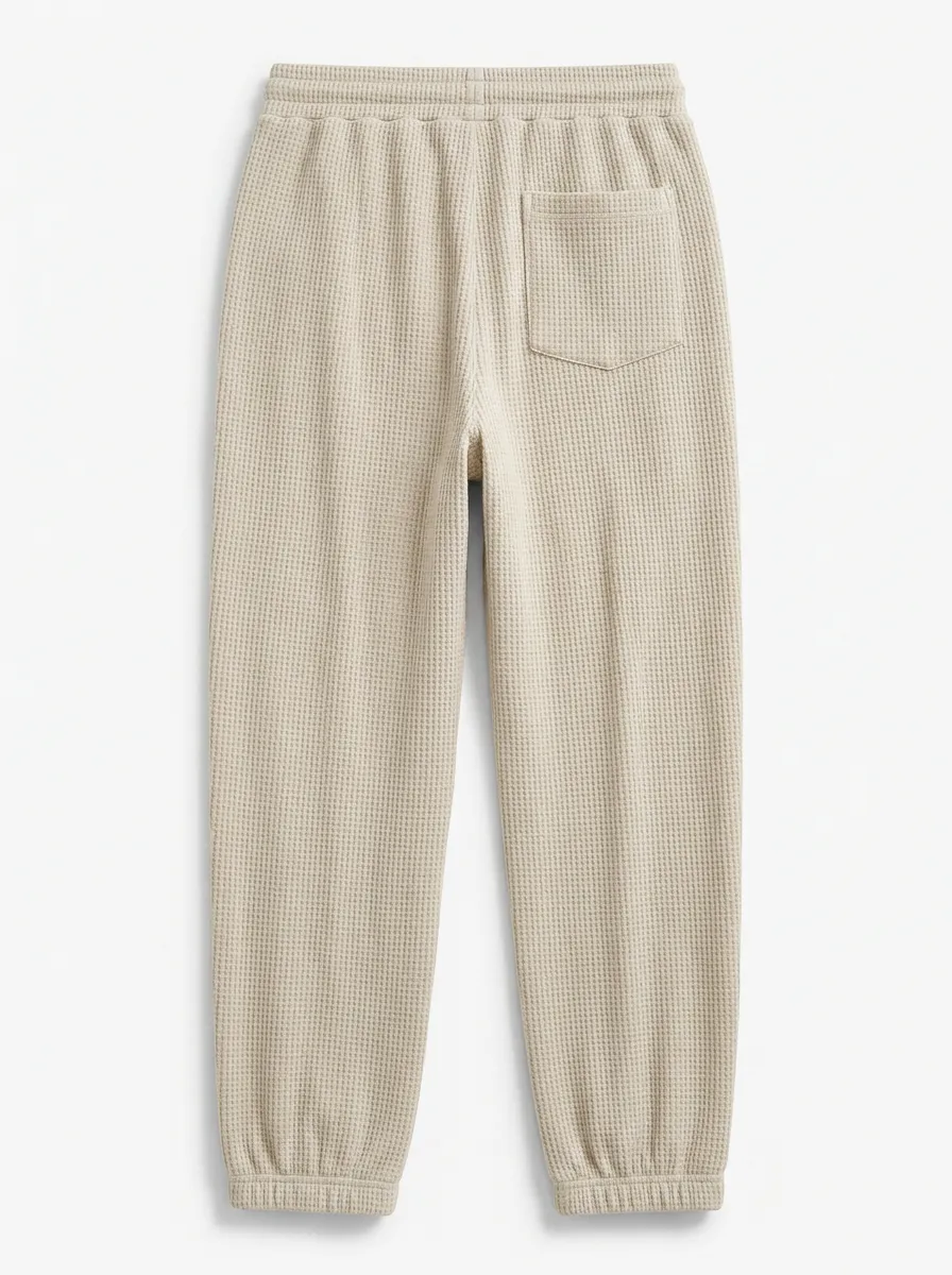 Unisex Casual Beige Waffle Knit Elastic Cuffed Jogger Pants