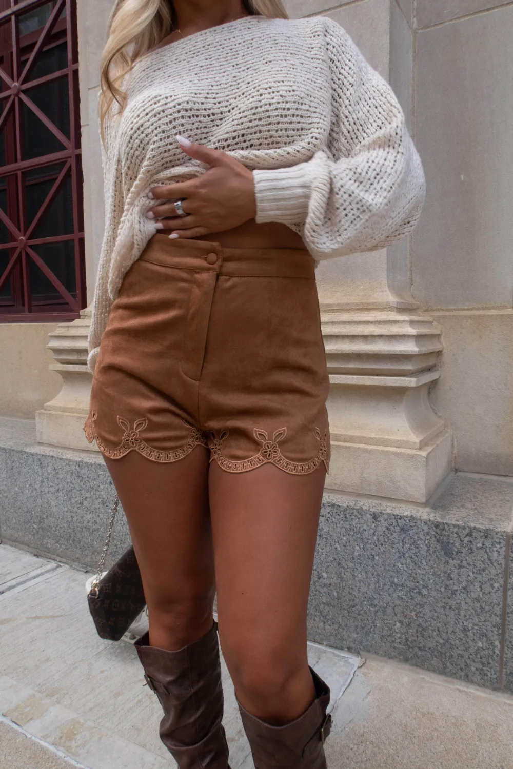 Suede Cotton Floral Print Casual Shorts
