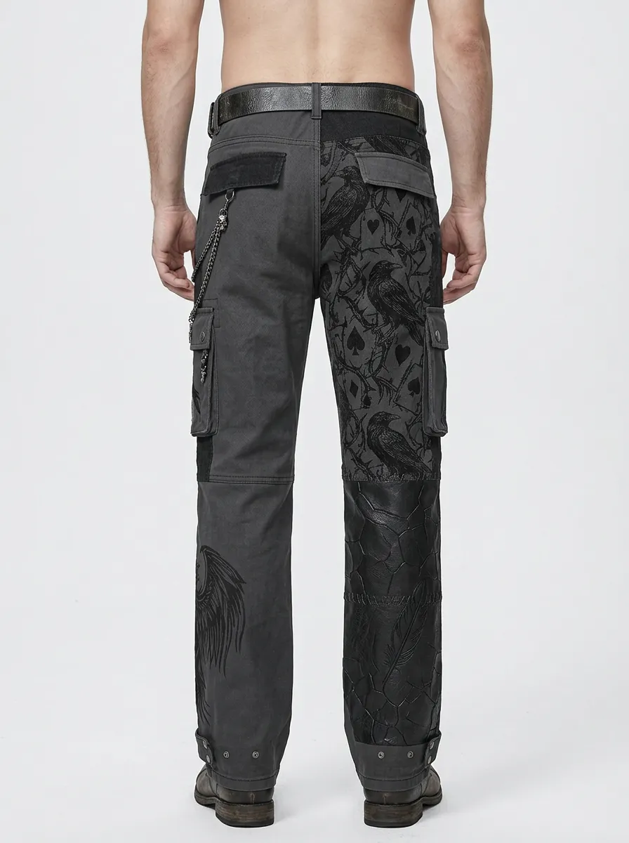Shadow Raven Playing Card Punk Look Men's Gothic Cargo Pants