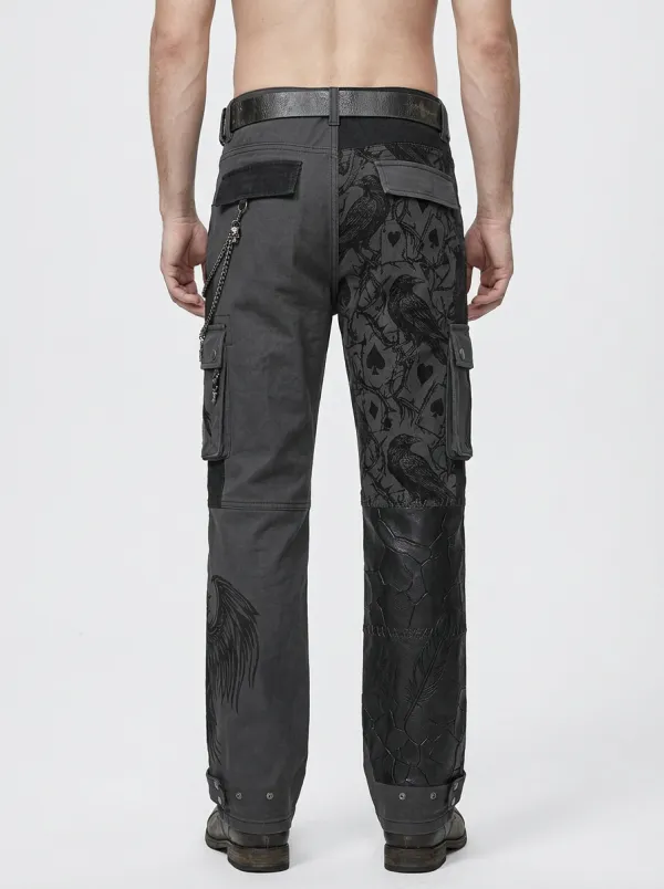 Shadow Raven Playing Card Punk Look Men's Gothic Cargo Pants