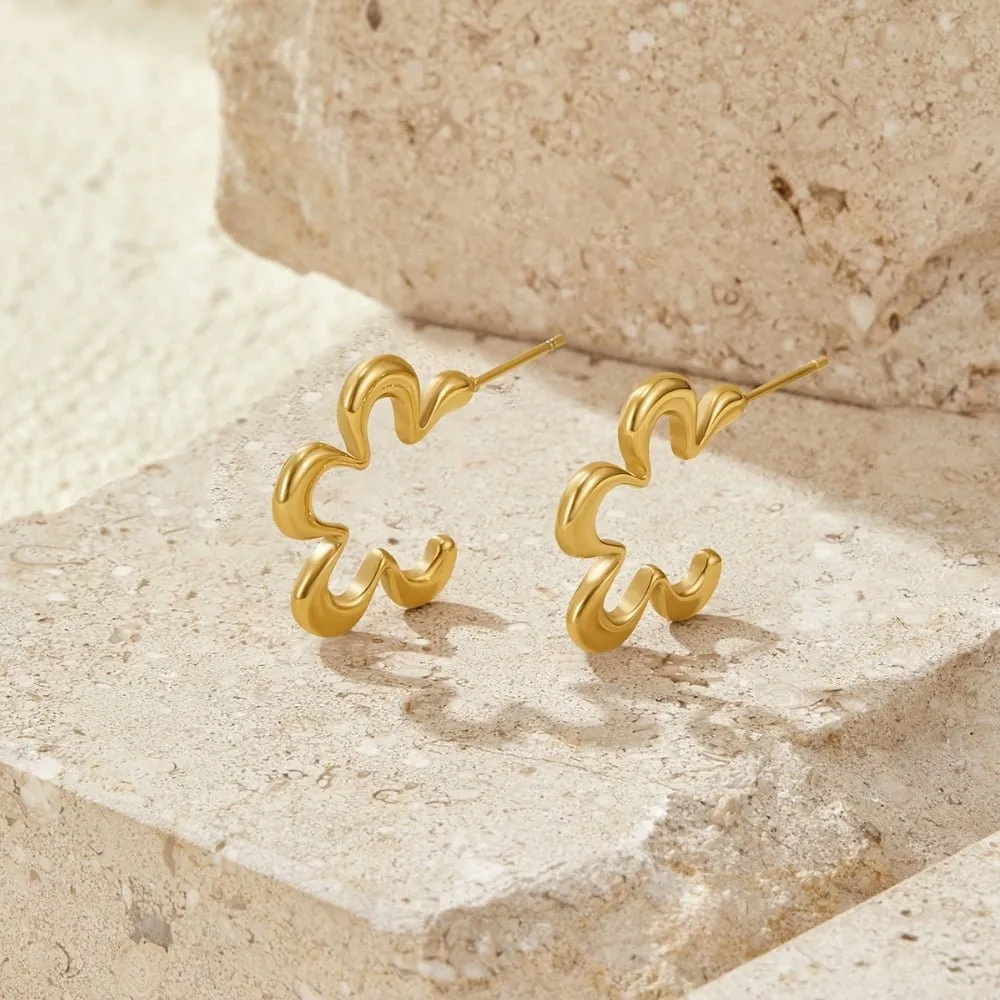 Stainless Steel Geometric Flower Hoop Earrings