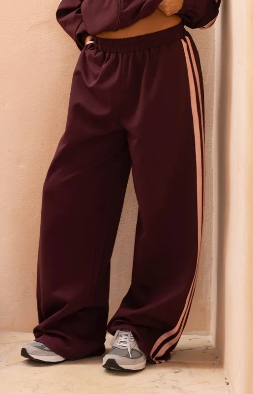 Burgundy Pink Stripe Track Pants