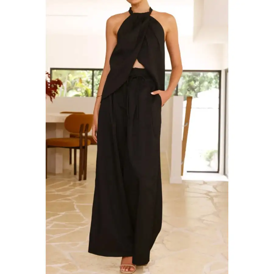 Halter Neck Top and Wide Leg Pants Set