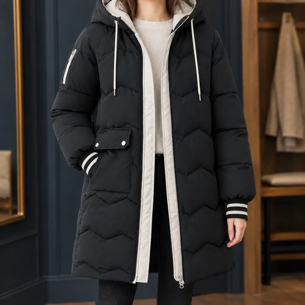 Chevron Hooded Quilted Jacket