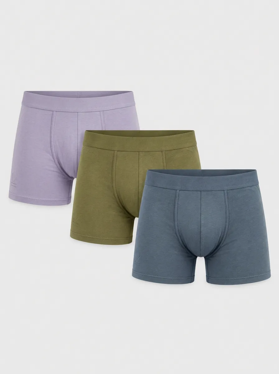 Men's Multi-color Solid Plain Cotton Boxer Briefs 3-Pack