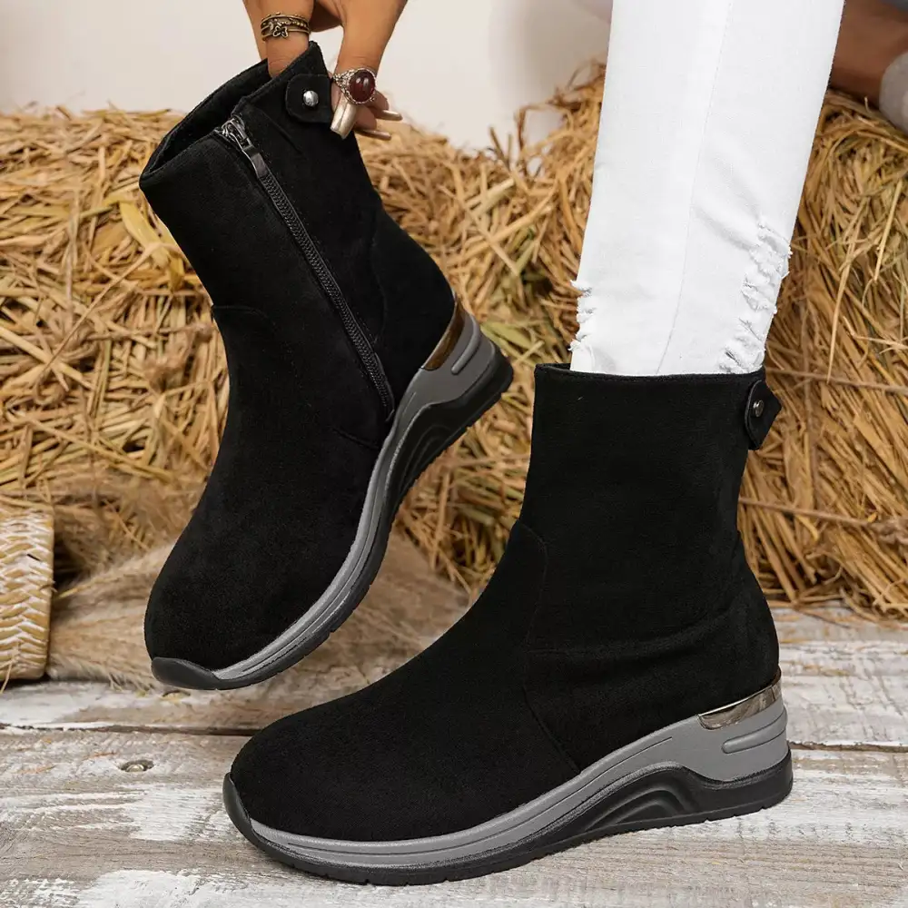 Suede Ankle Boots with Wedge Heel
