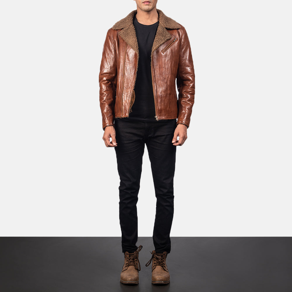 Men's Rugged Leather Shearling Jacket