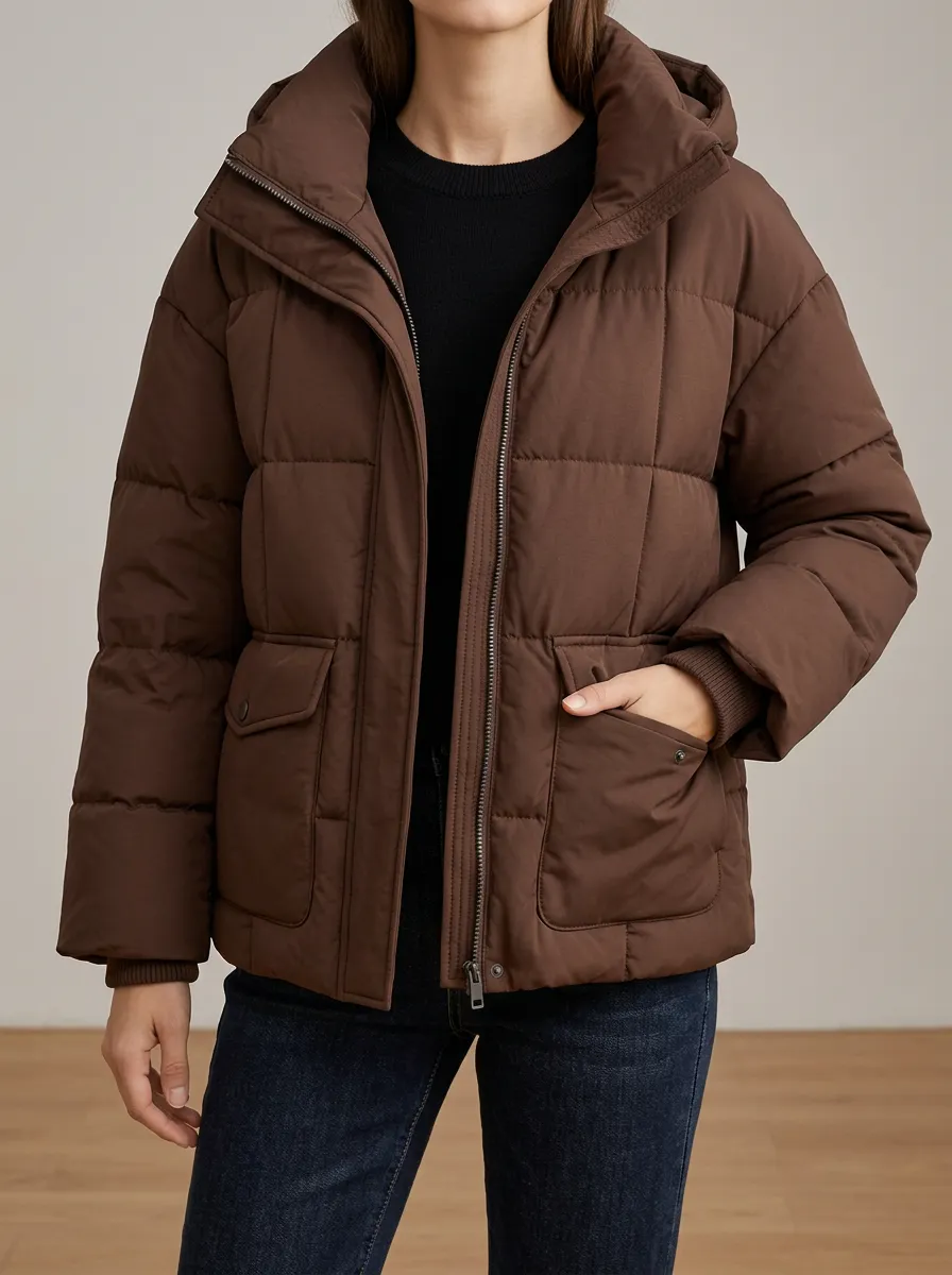 Women's Relaxed Brown Puffer Jacket