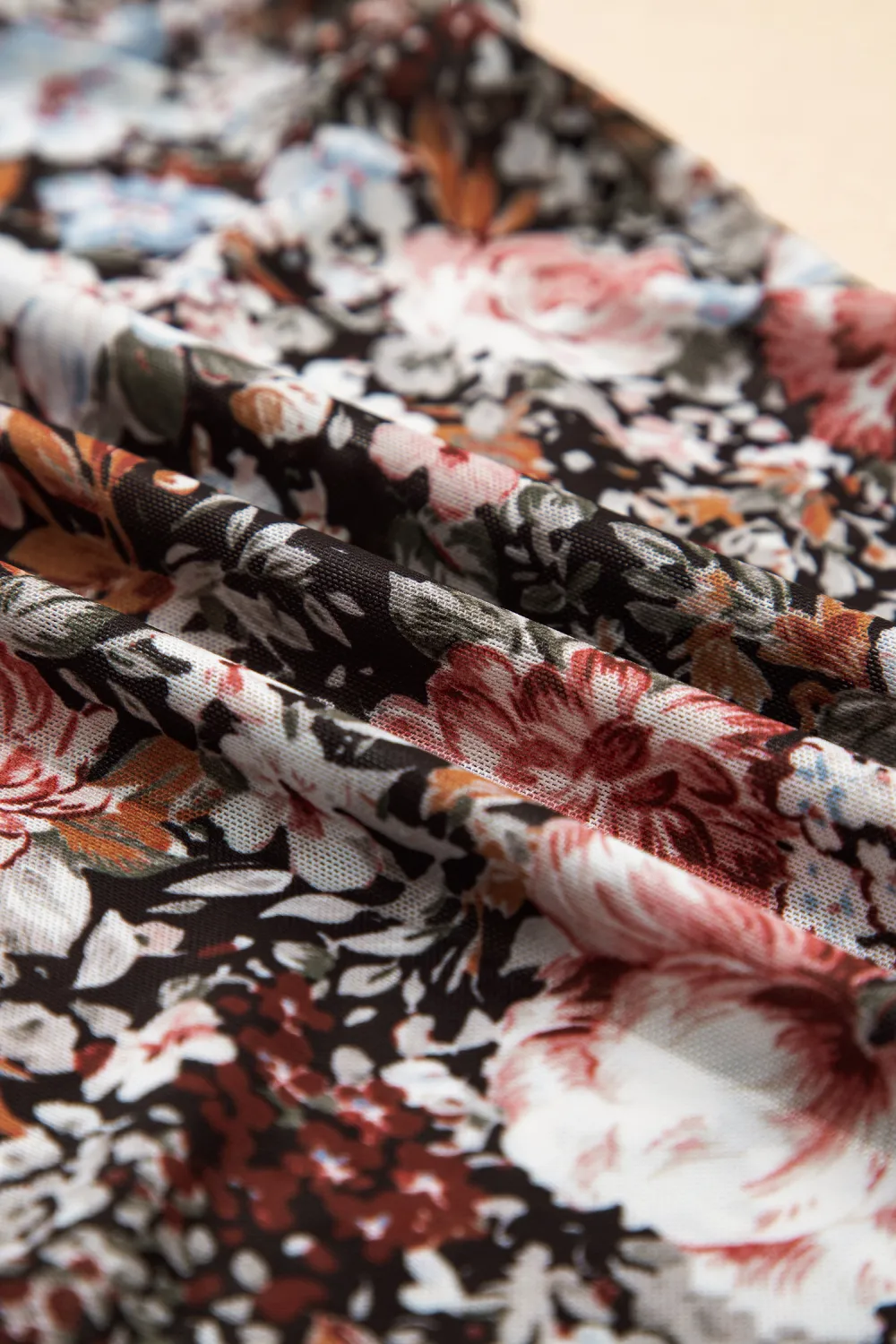 Brown Floral Print High Neck Top