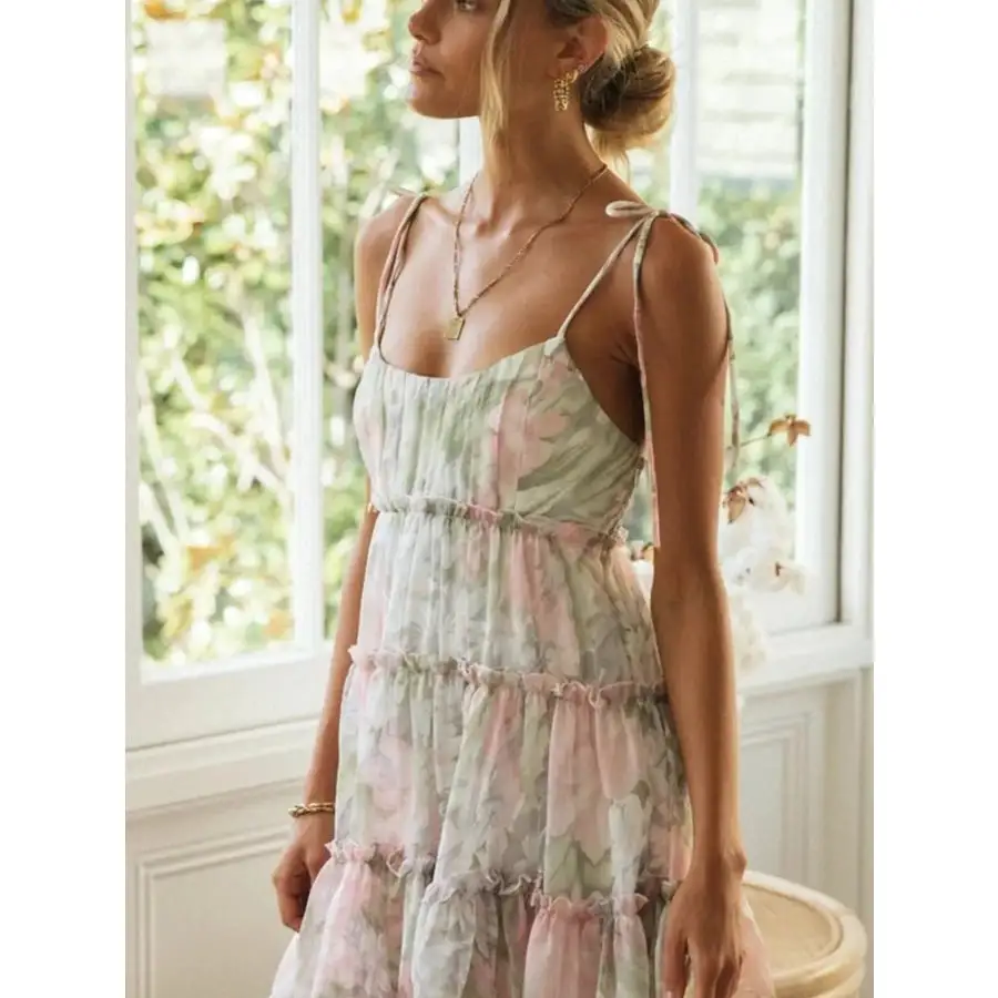 Tie-Strap Tiered Mini Dress