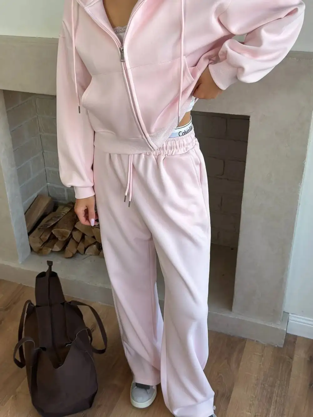Zip Up Drawstring Hoodie And Pants Set