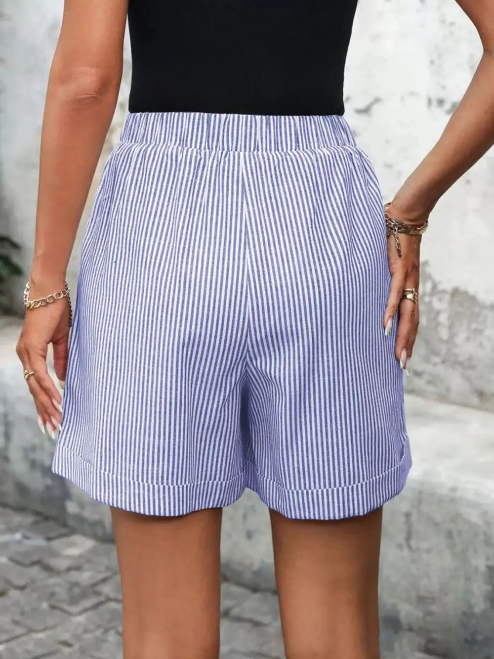 Refined Drawstring Striped Casual Shorts