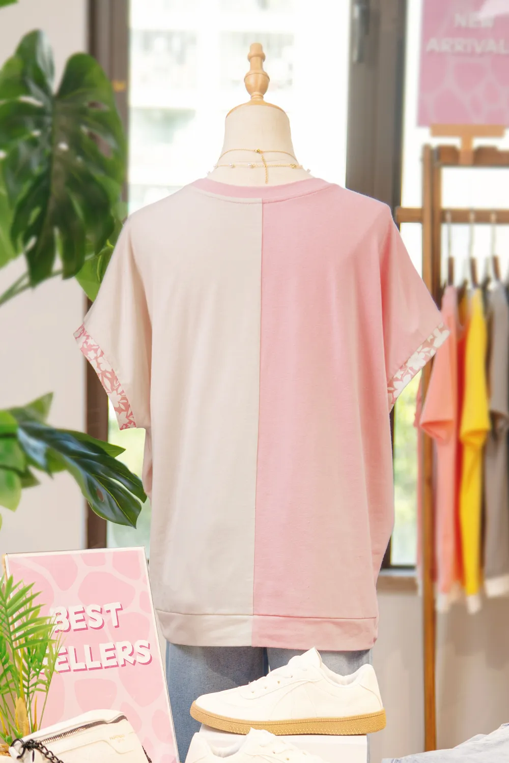 Apricot Block Flower Patched Loose Tee