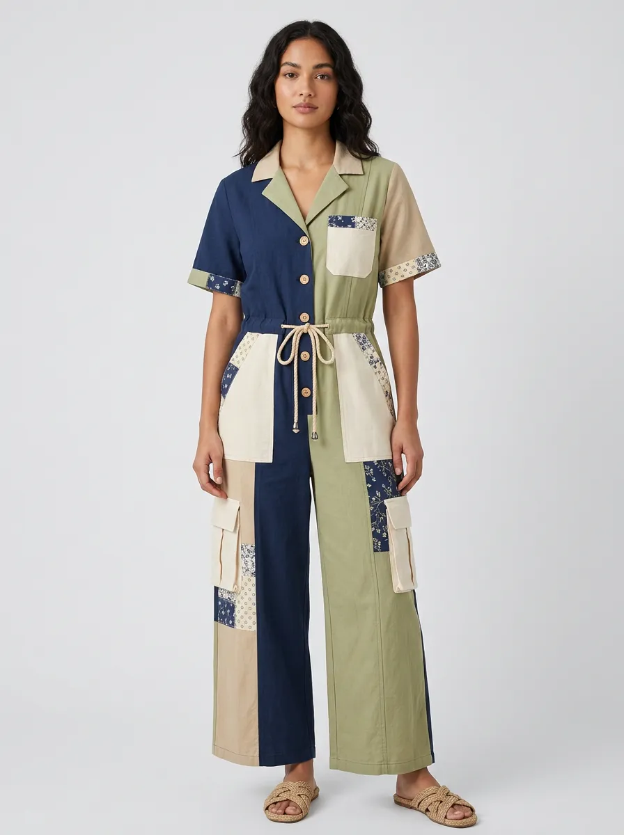 Women's Boho Style Patchwork Floral Printed Jumpsuit