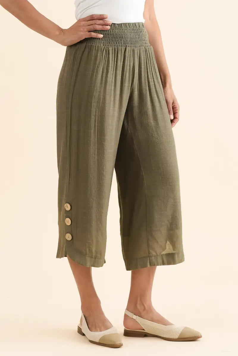 Wide Leg Pants With Mid Rise And Elastic Waist