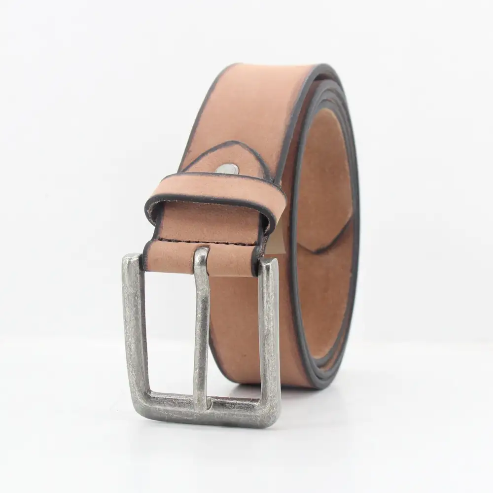 Tipped Metal Buckle Leather Belt