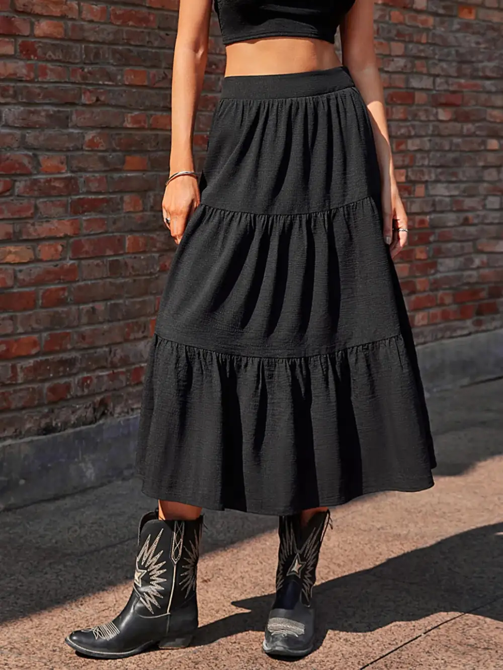 Relaxed Ruched Tiered Skirt