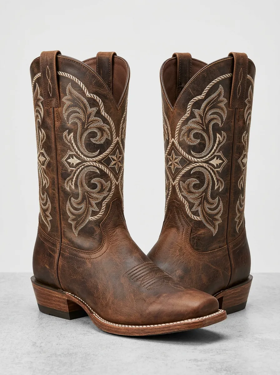 Unisex Classic Western Star Embroidered Rodeo Western Cowboy Boots