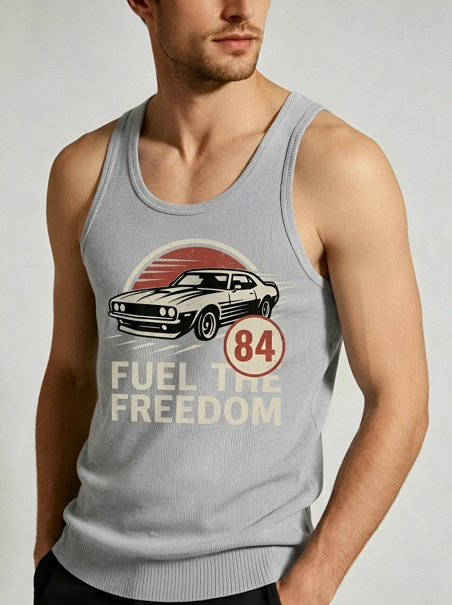 Men's Muscle Car Lover 84 Fuel The Freedom Printed Tank Top