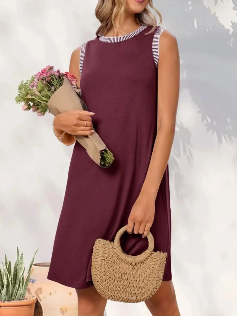 Crew Neck Sleeveless Mini Dress