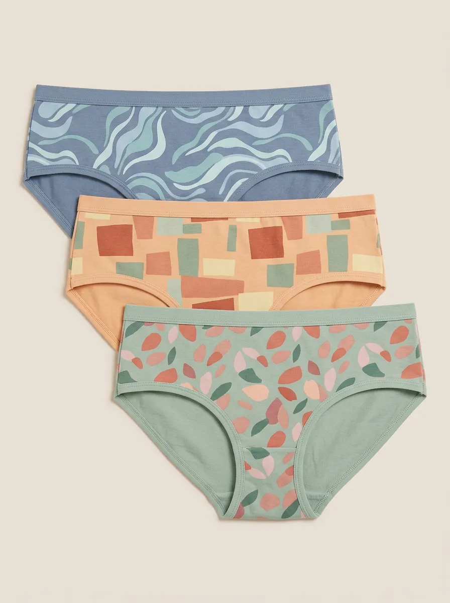 Women's Abstract Geometric Pattern Printed Three-Pack Briefs Bikini Cut