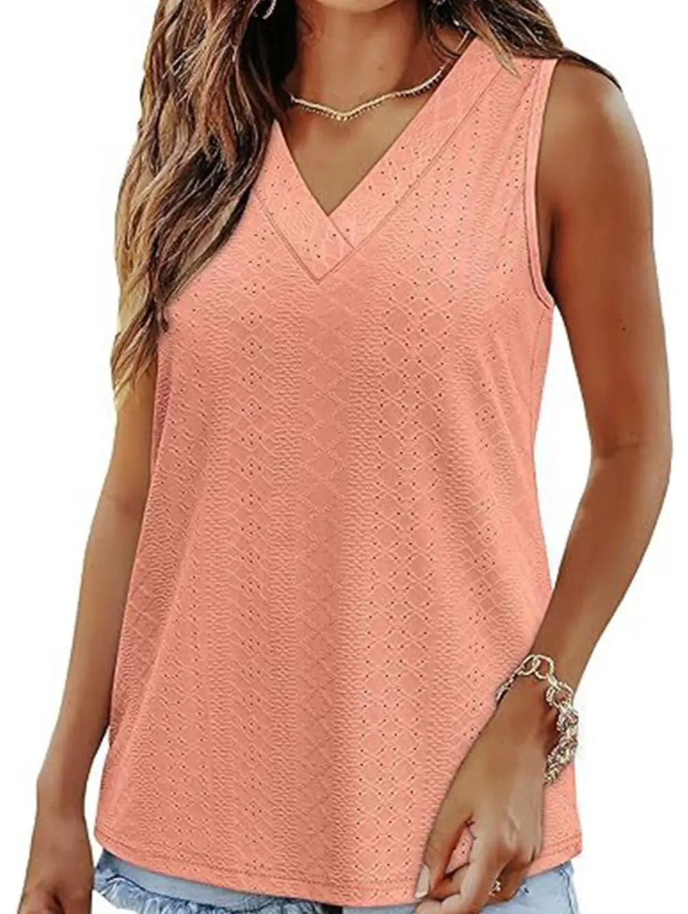 Textured V-Neck Tank Top