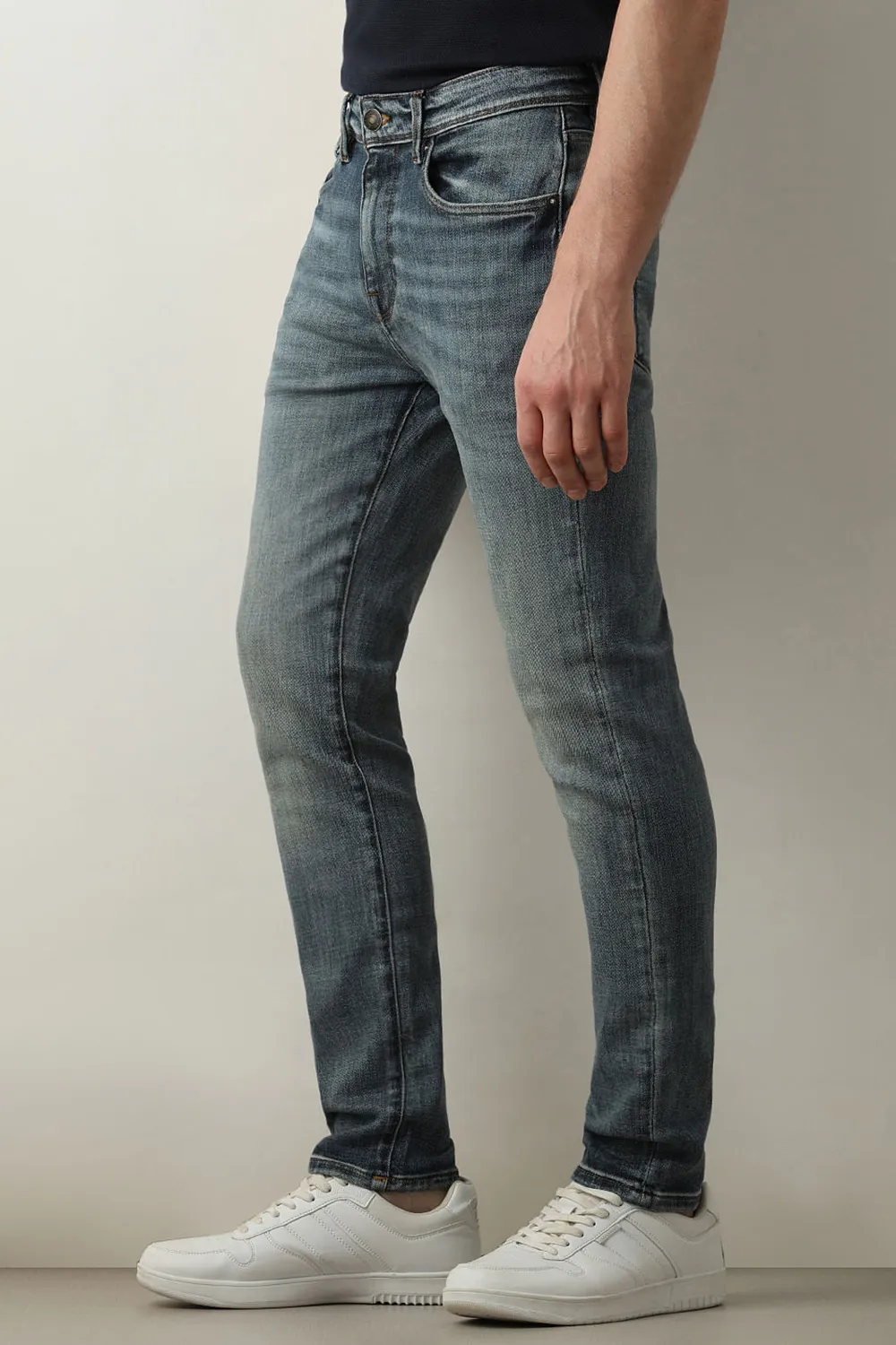 Blue Mid Rise Casual Slim Fit Jeans-Wash blue