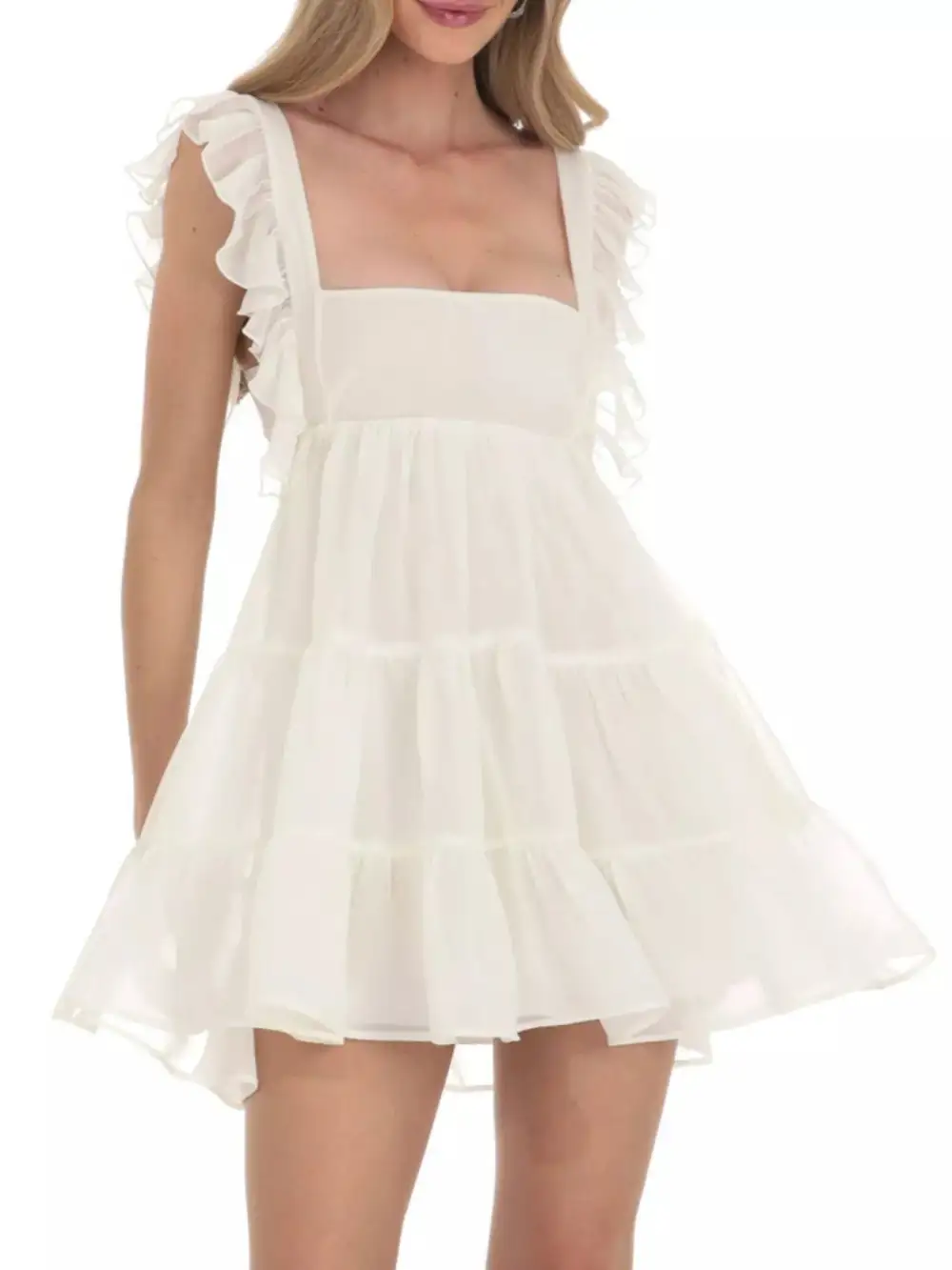 Square Neck Ruffle Tiered Dress Casual