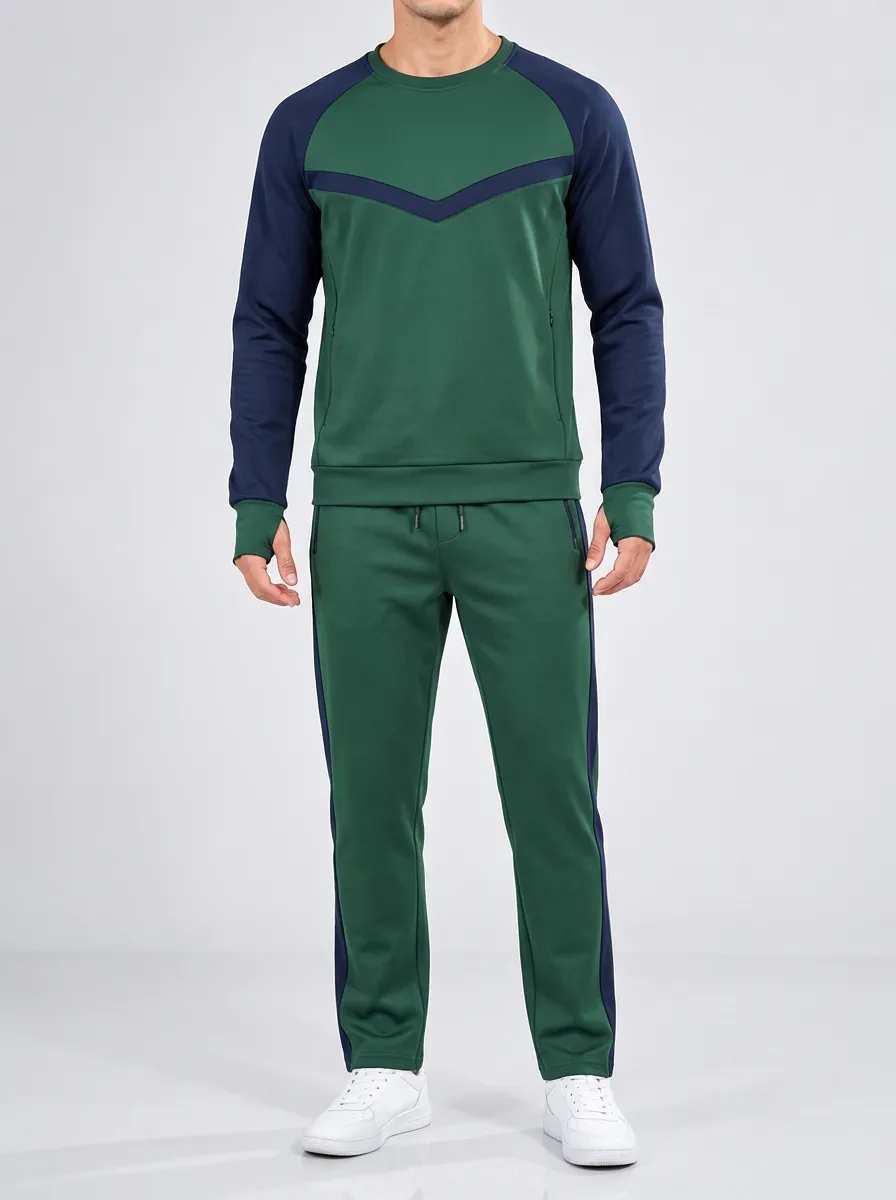 Men's Raglan Sleeve Contrast Panel Colorblock Top and Pants Set