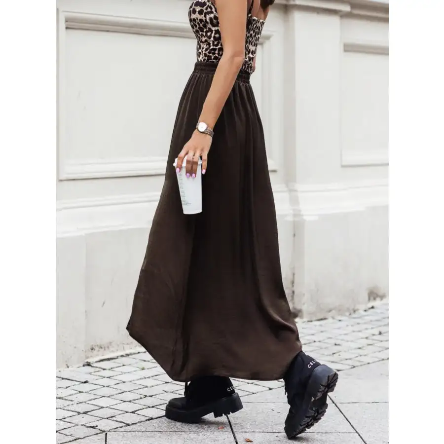 Elastic Waistband High Slit Maxi Skirt