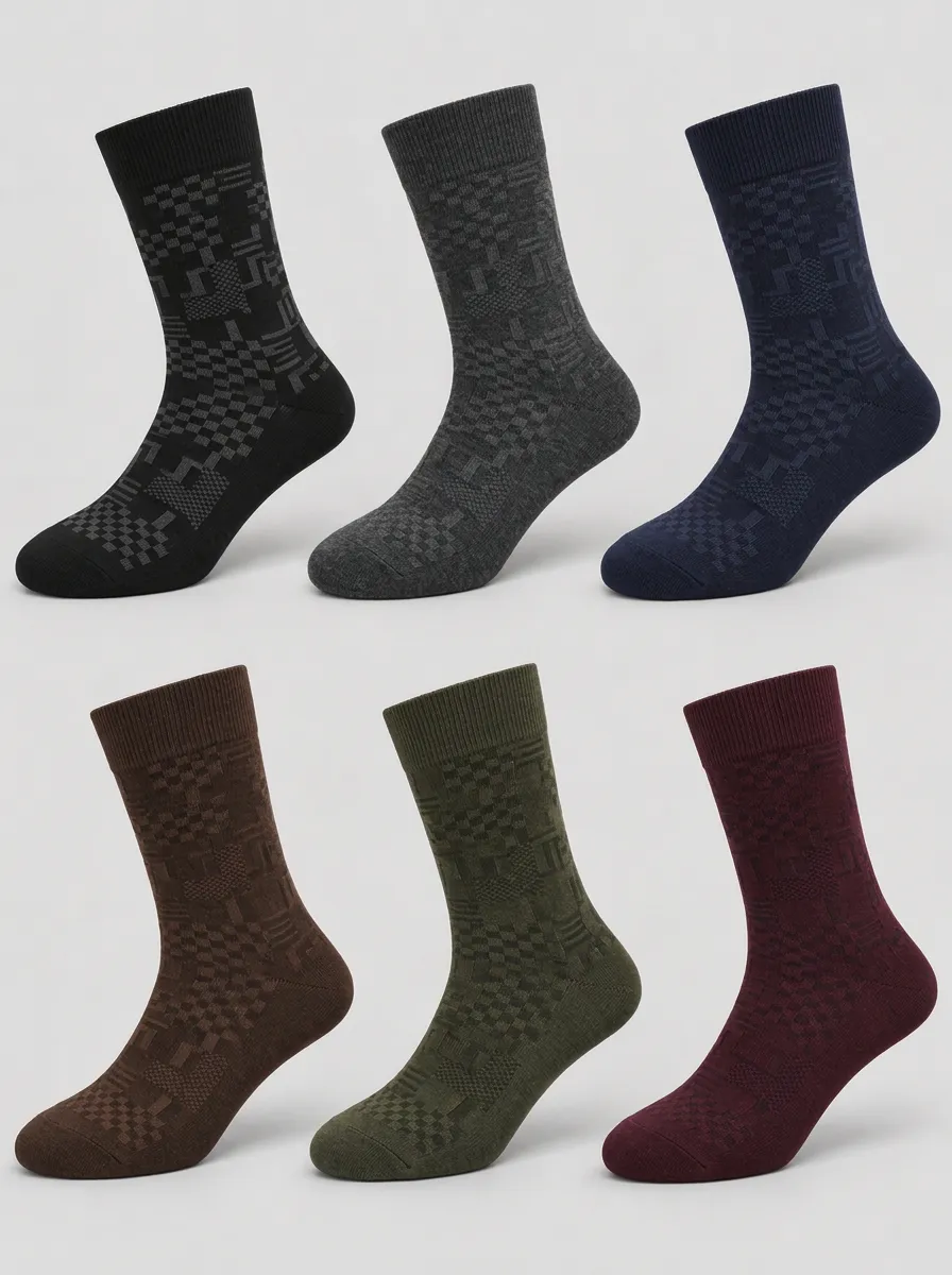 Men's Multicolor Geometric Pattern Crew Socks 6-Pack
